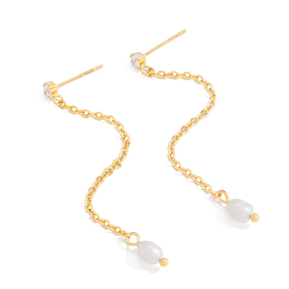 1 Pair Elegant Pearl Stainless Steel Gold Color Women's Dangle Earrings