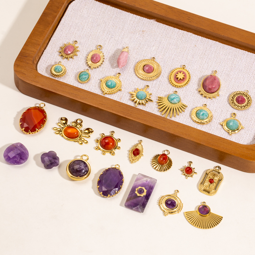 1 Piece Natural Stone Series DIY Star Circle Stainless Steel  Women's Pendants Picture2