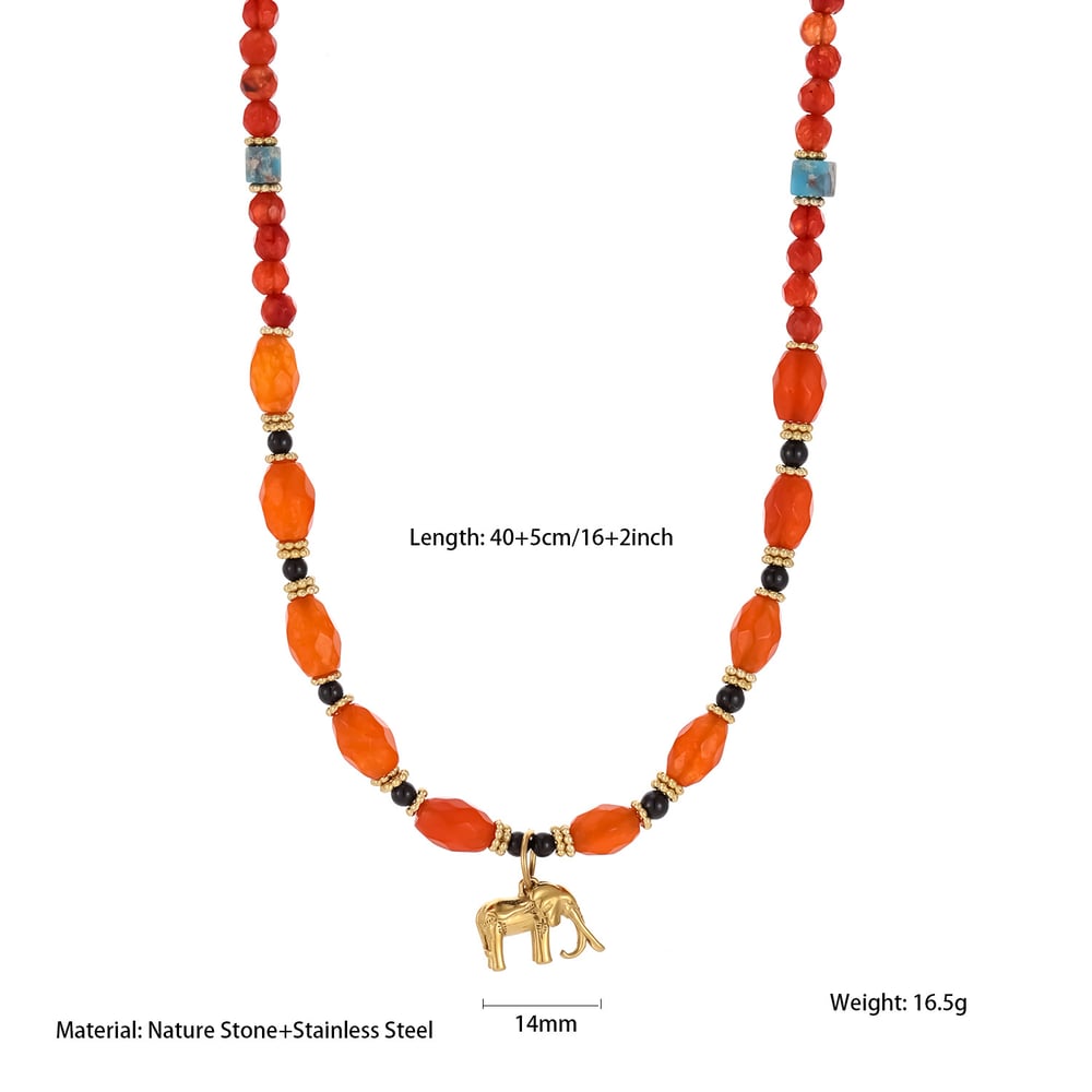 Collar con colgante de acero inoxidable con forma de corazón y cereza de piedra natural para mujer, serie roja, 1 unidad