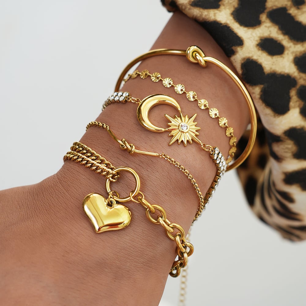 1 Stück einfache Retro Herz Mond Edelstahl Gold Farbe Damen Schmuck Sets h5Bild5