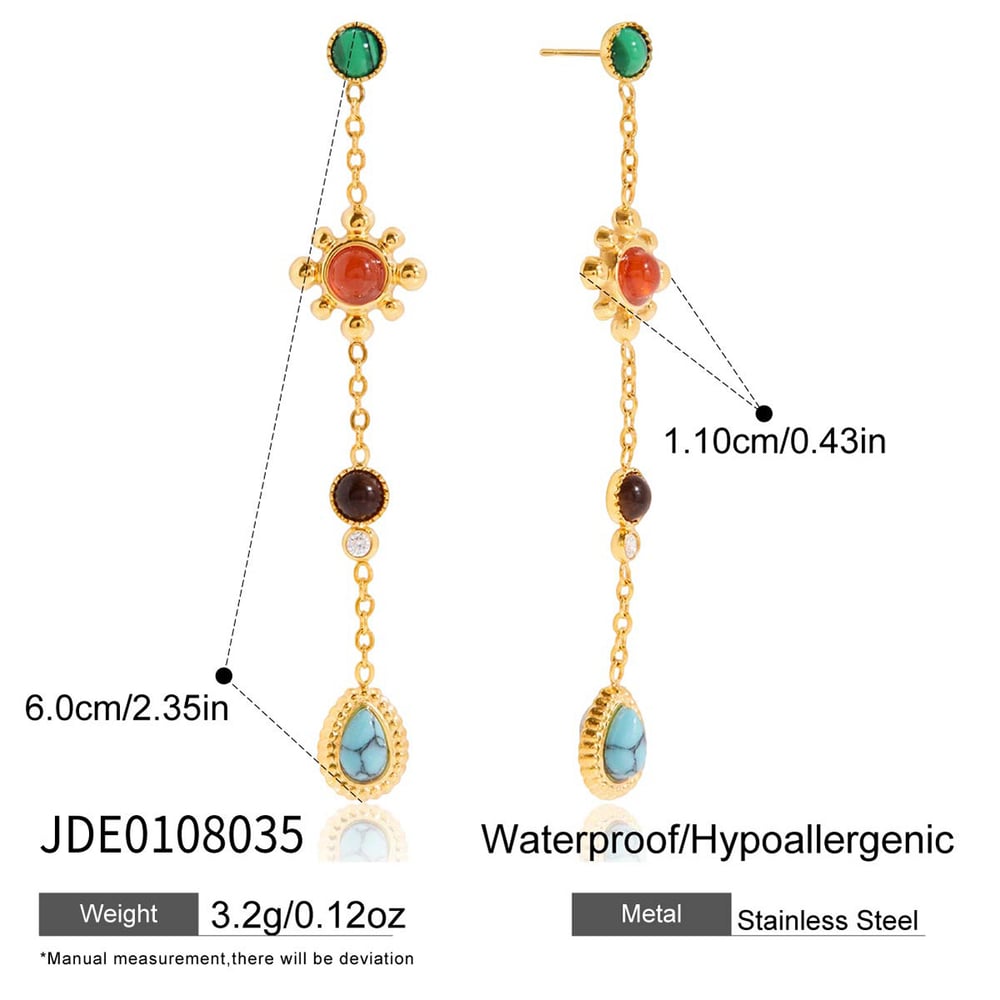 1 Pair Polychrome Droplet Stainless Steel Gold Color Natural Stone Women's Dangle Earrings Picture2
