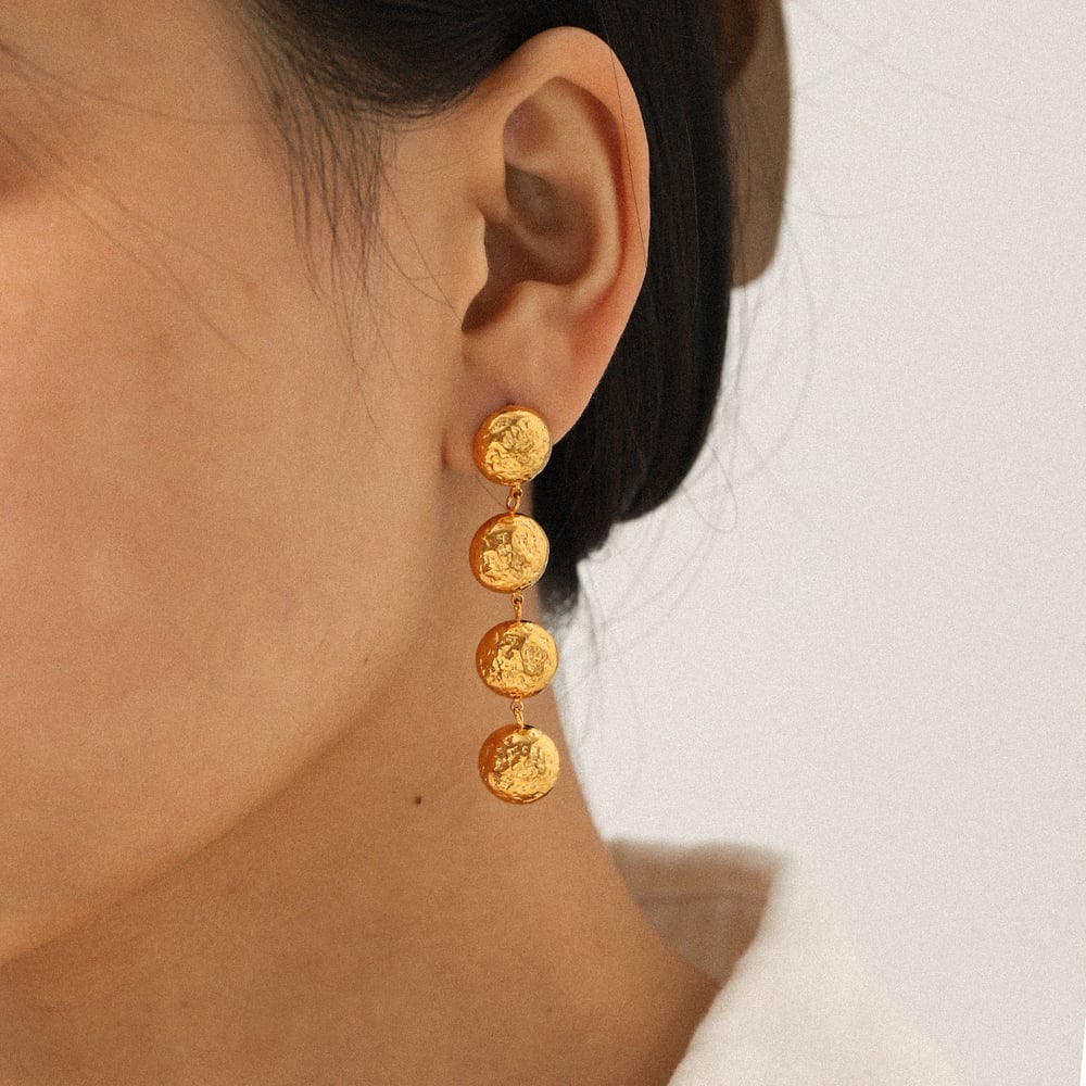 1 Pair Hammer Pattern Spherical Tassel Stainless Steel Gold Color Dangle Earrings Picture3