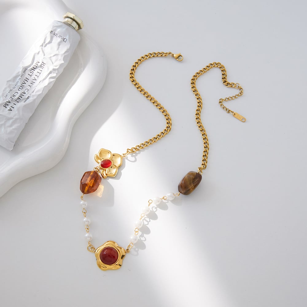 1 Piece Retro Flower Stainless Steel Gold Color Acrylic Women's Pendant Necklaces Picture7