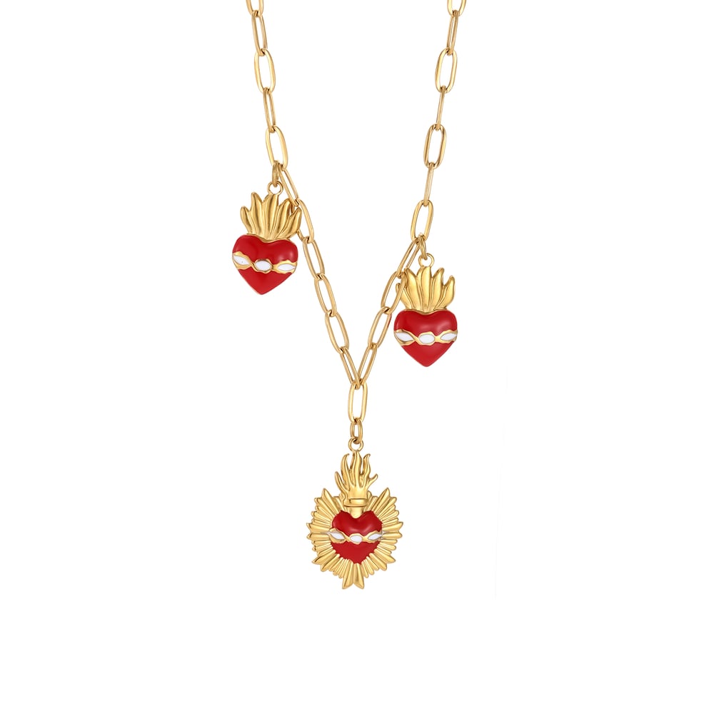 1 collar colgante lujoso de acero inoxidable con cereza roja para mujer Imagen2