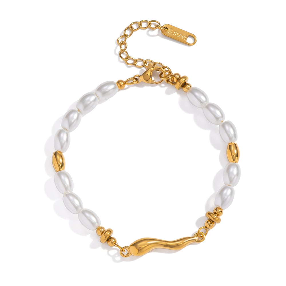 Bracelet en acier inoxydable doré avec perles (1 pièce) Image4