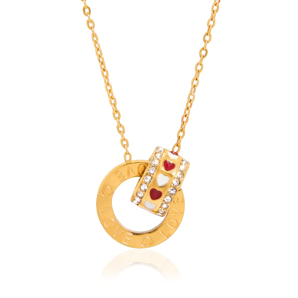 1 Piece Luxurious Double Circle Stainless Steel Gold Color Women's Pendant Necklaces 