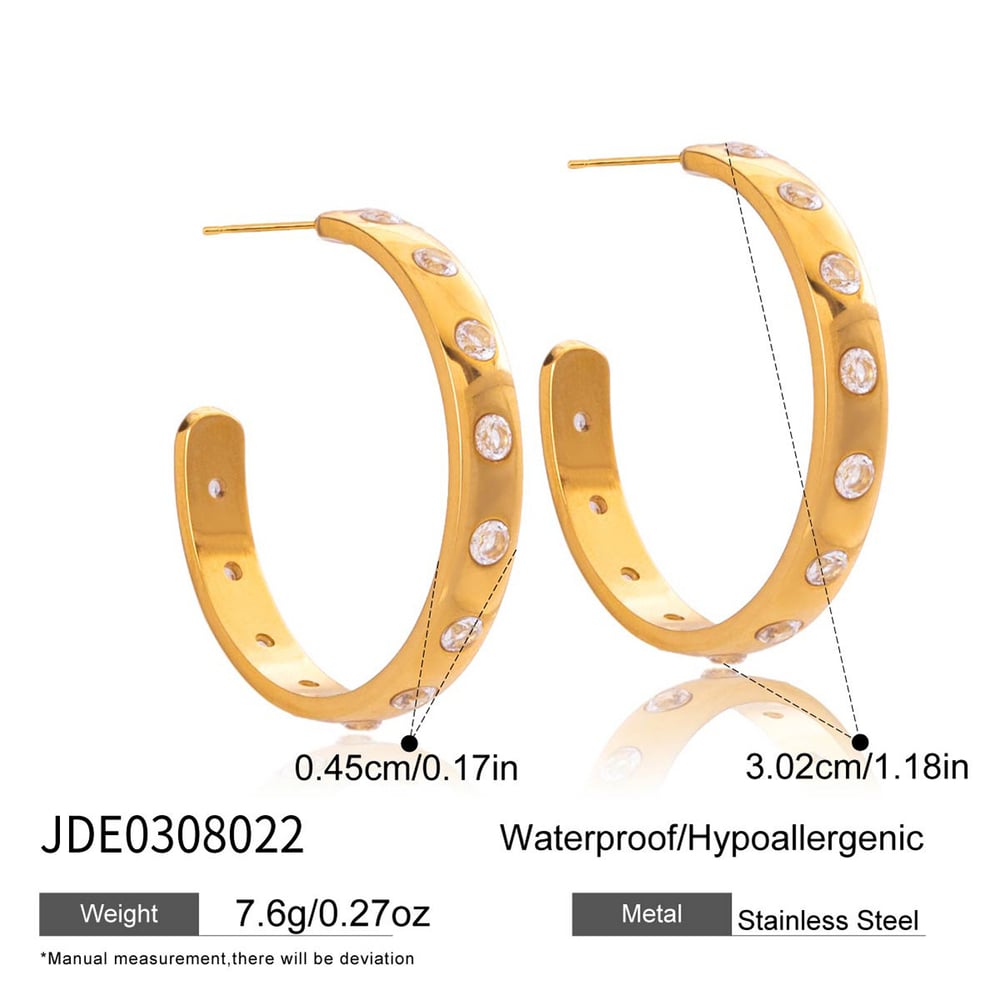 1 Pair Classic Circle Stainless Steel Gold Color Women's Hoop Earrings h5Picture2