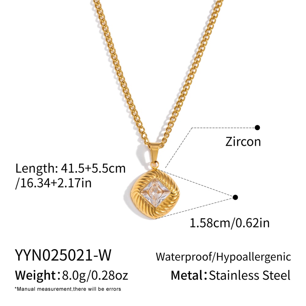 1 Piece Luxurious Plaid Pattern Stainless Steel Gold Color Zircon Pendant Necklace