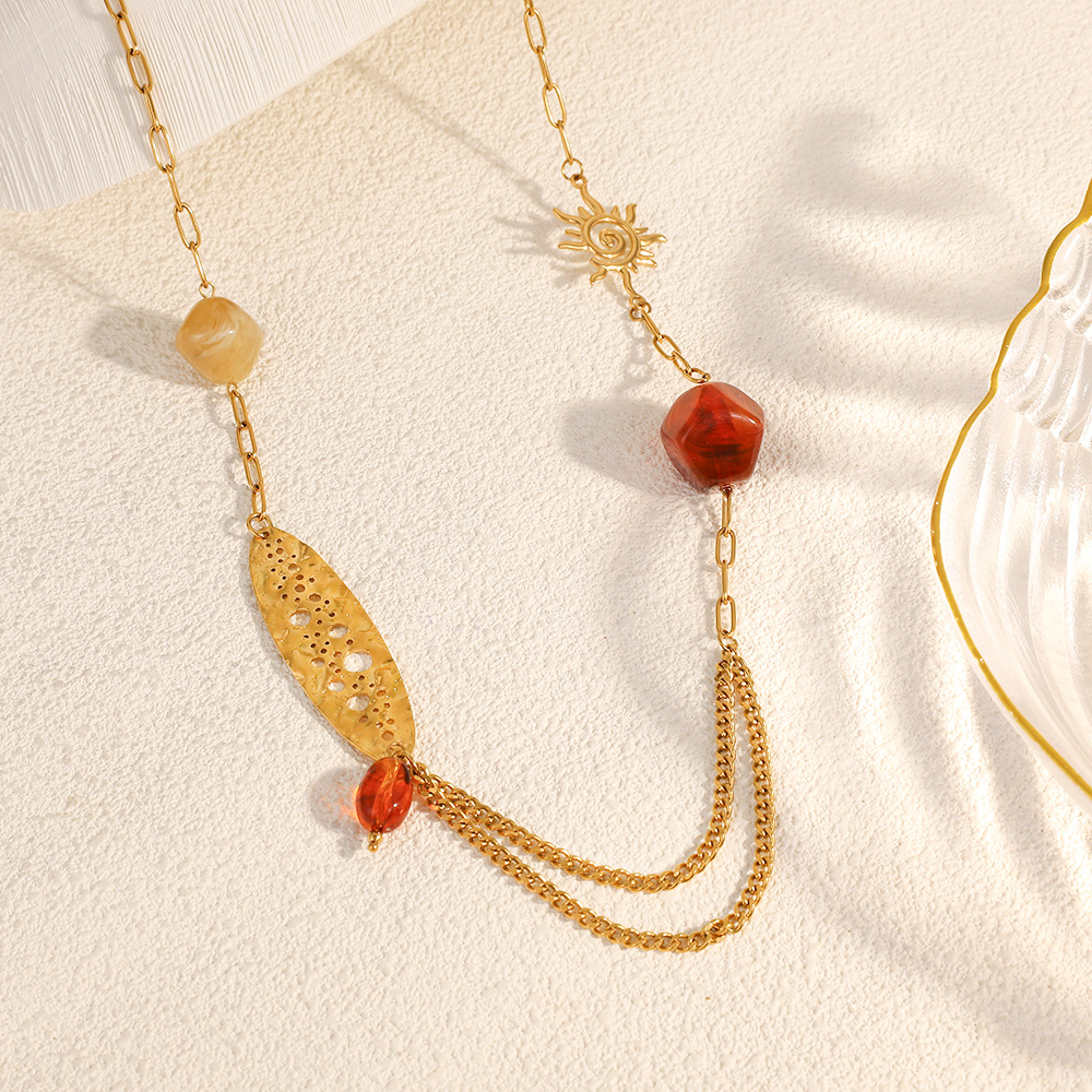 1 Piece  Sun Hollowed-out Stainless Steel Women's Chain Necklaces Picture3