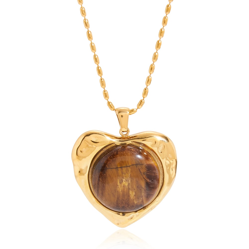 Classic Heart Stainless Steel Gold Color Natural Stone Women's Jewelry Sets