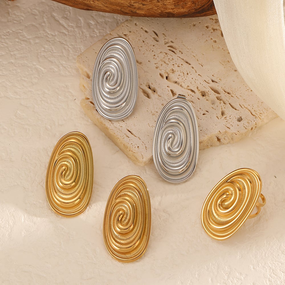 1 Pair Vortex Pattern Stainless Steel Gold Color Stud Earrings Picture2