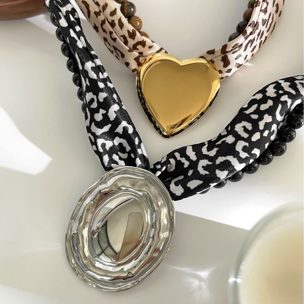 1 Piece Retro Leopard Print Pattern Natural Stone & Glass Beaded Necklace h5Picture4