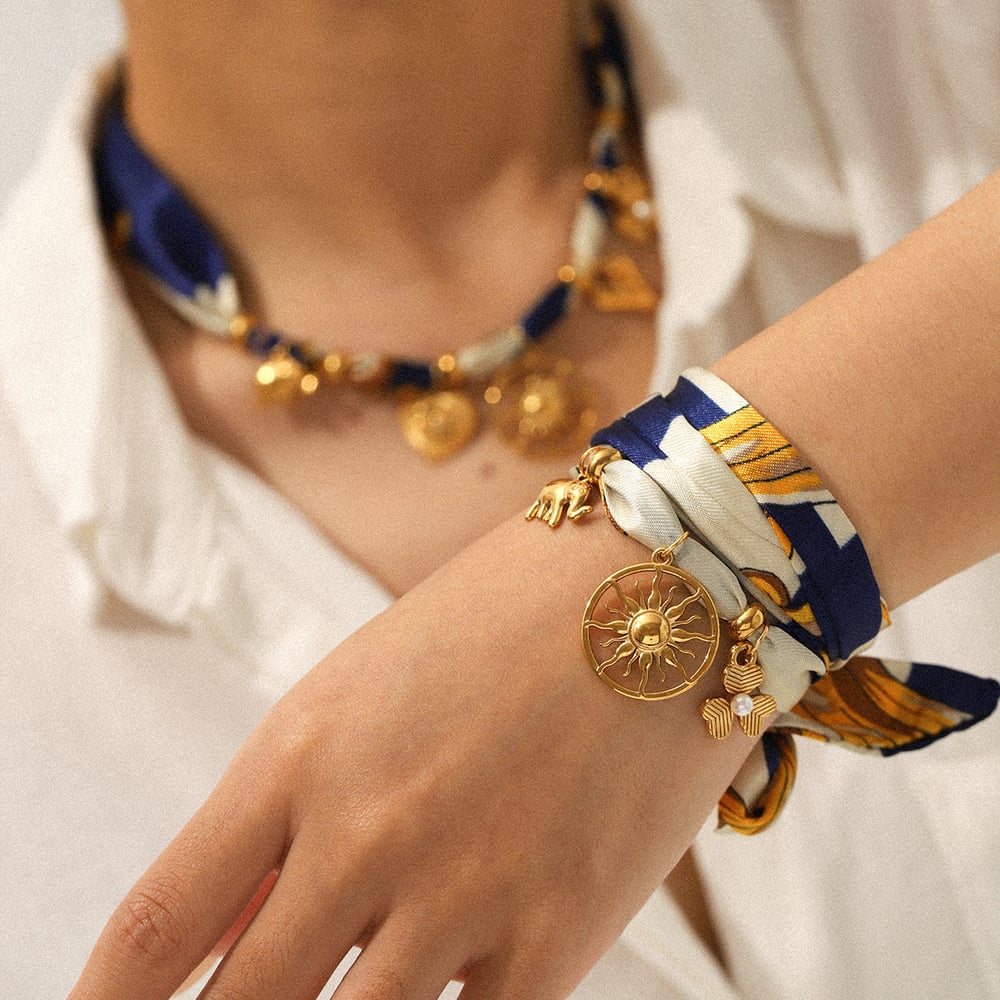 Stainless Steel Heart Gold Color Fabric Pendant Necklace Set h5Picture5