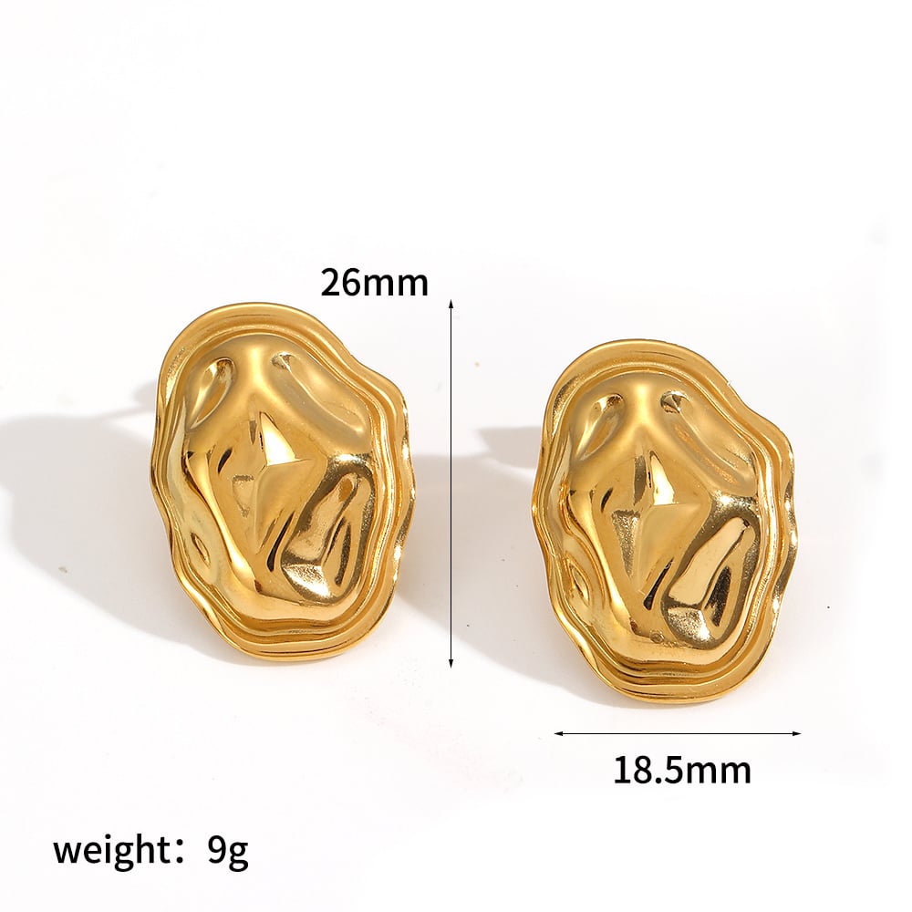 1 Piece Retro Stainless Steel Hammer Pattern Gold Color Stud Earrings 
