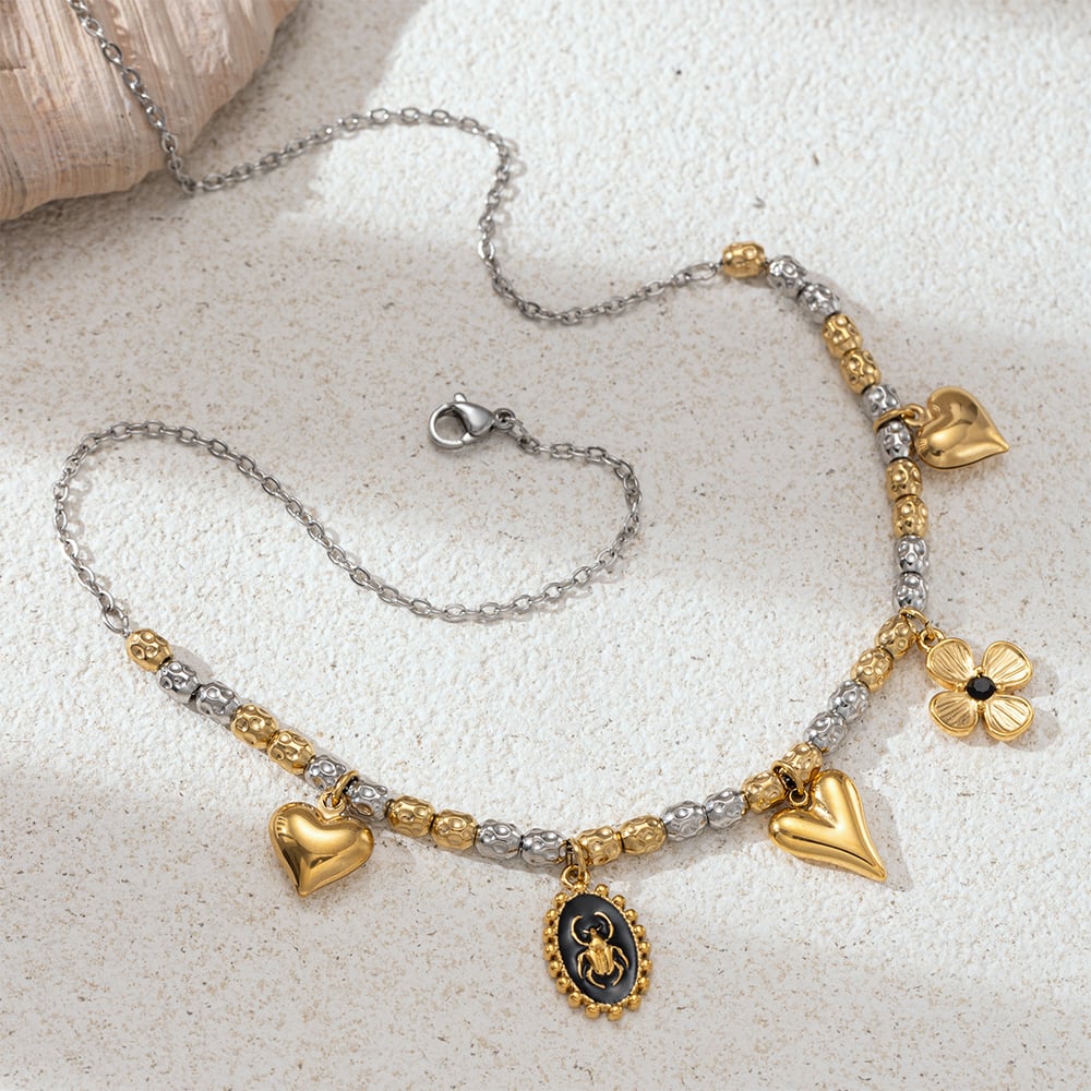 Herz Gemischte Farbe Perlen Edelstahl Halsketten Set Bild4