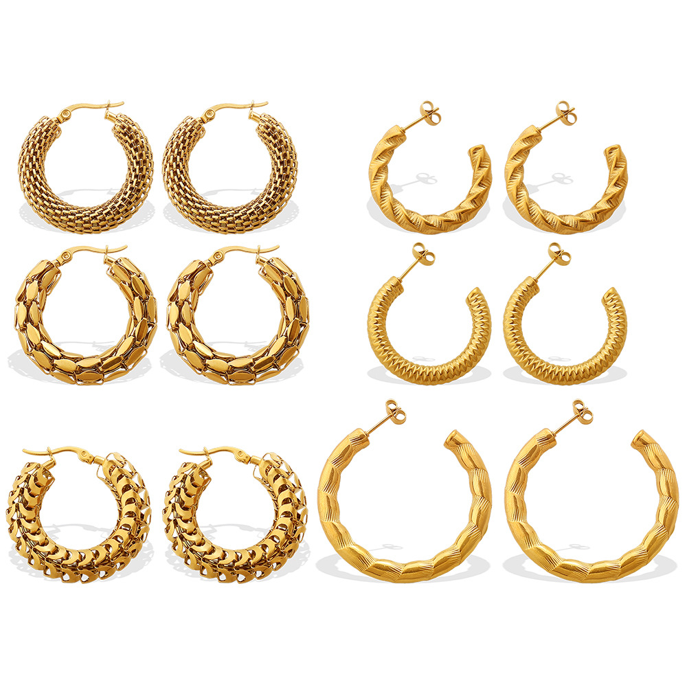 1 paio di orecchini a cerchio in acciaio inossidabile color oro dalla forma irregolare h5Immagine4