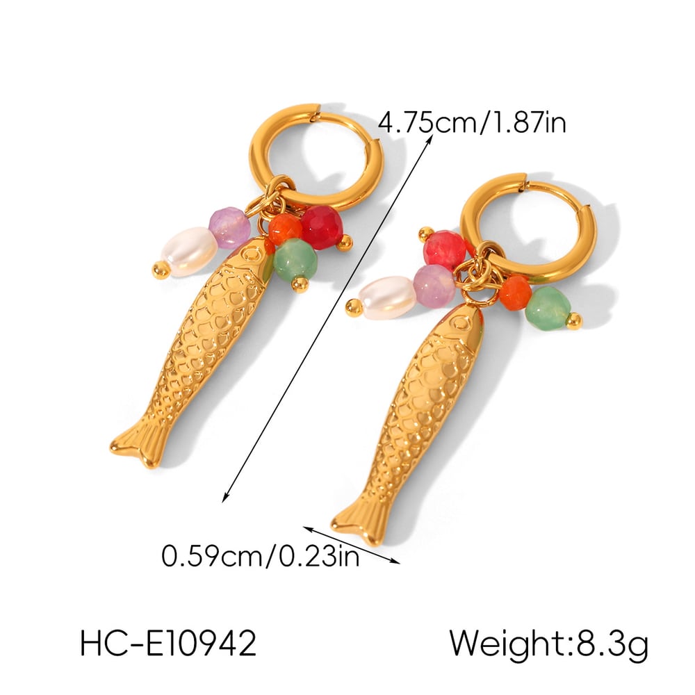 1 Pair Fish Shape Stainless Steel Gold Color Drop Earrings h5Picture2