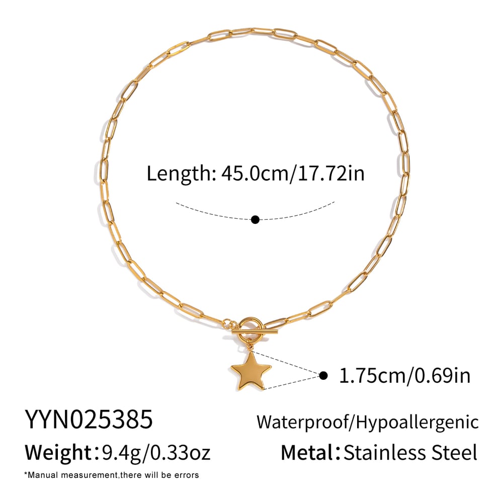 Collier pendentif en acier inoxydable doré en forme d'étoile (1 pièce)