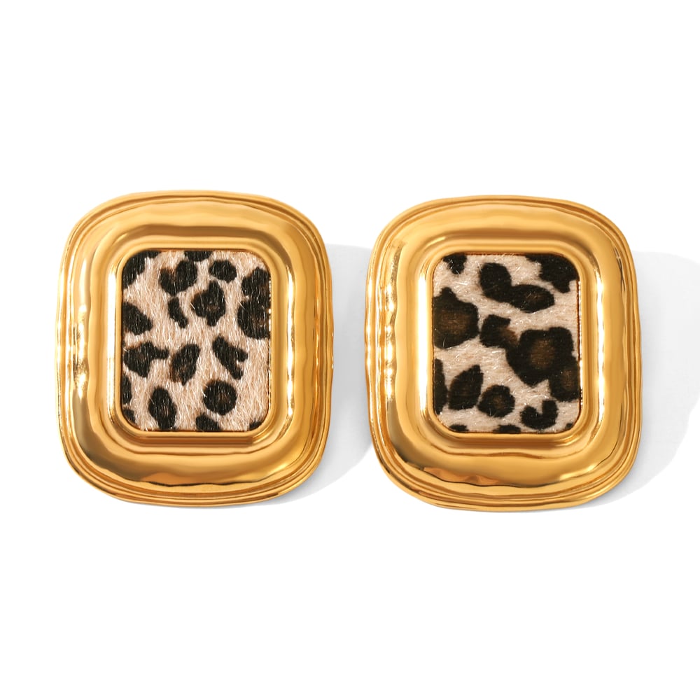 1 Pair Leopard Pattern Stainless Steel Gold Color Stud Earrings 