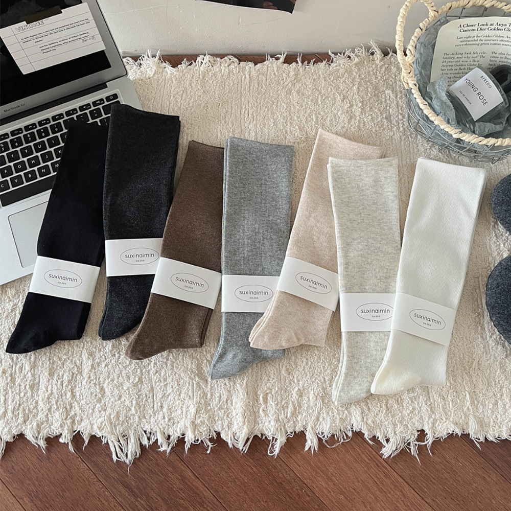 1 Pair Simple Long Solid Colored Pure Cotton Women's Mid-Calf Socks h5Picture2