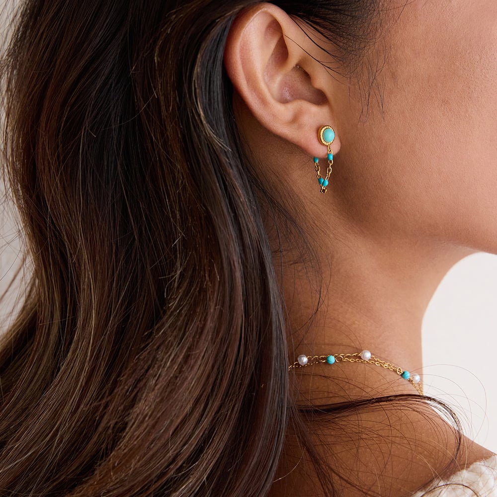 1 Pair Classic Calaite Chain Stainless Steel Gold Color Women's Stud Earrings Picture4