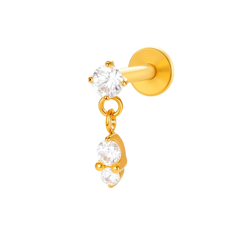 1 Piece Minimalist Triangle Titanium Alloy Gold Color Zircon Women's Piercing Earrings