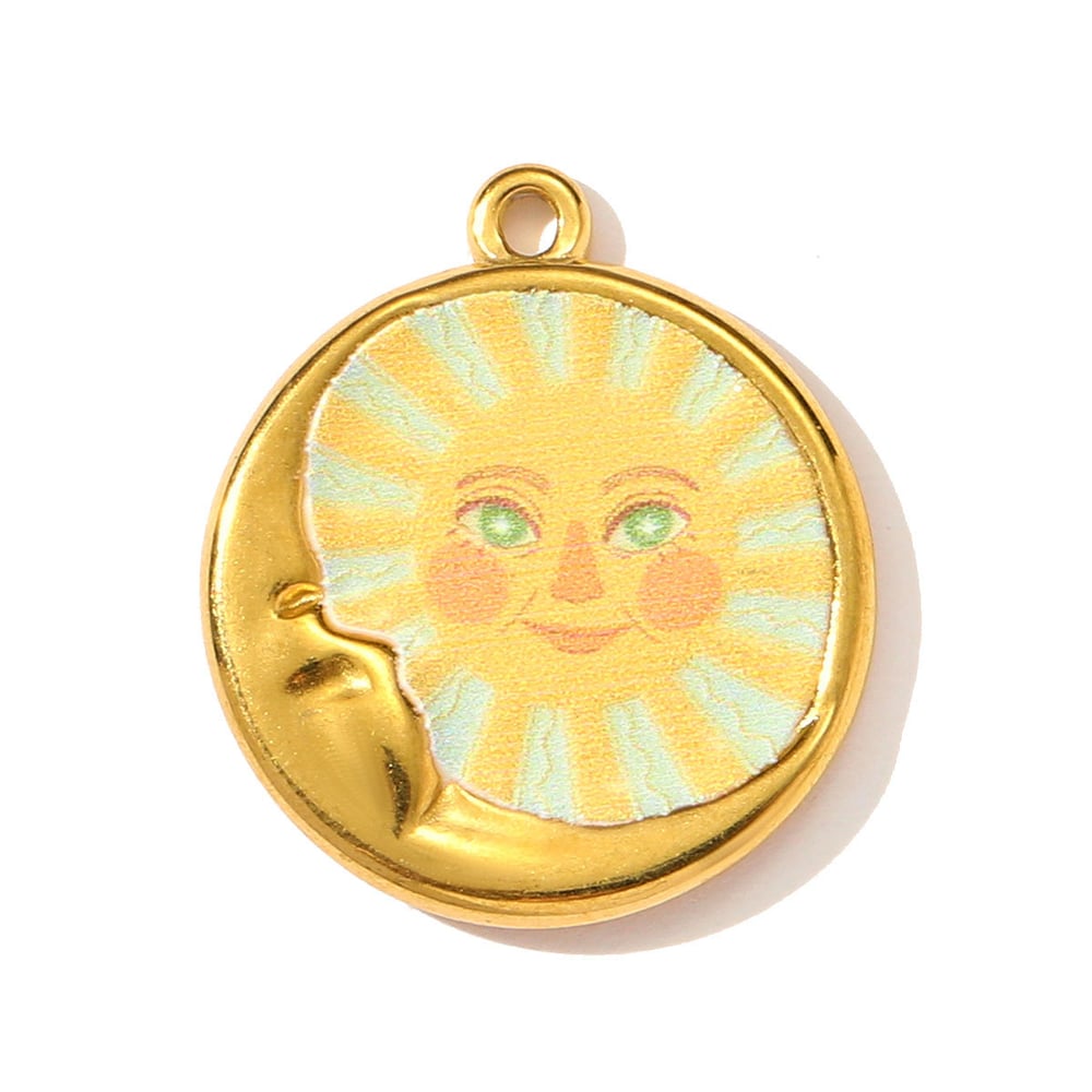 1 Piece Colorful Flower Pattern Stainless Steel Women's Pendants 