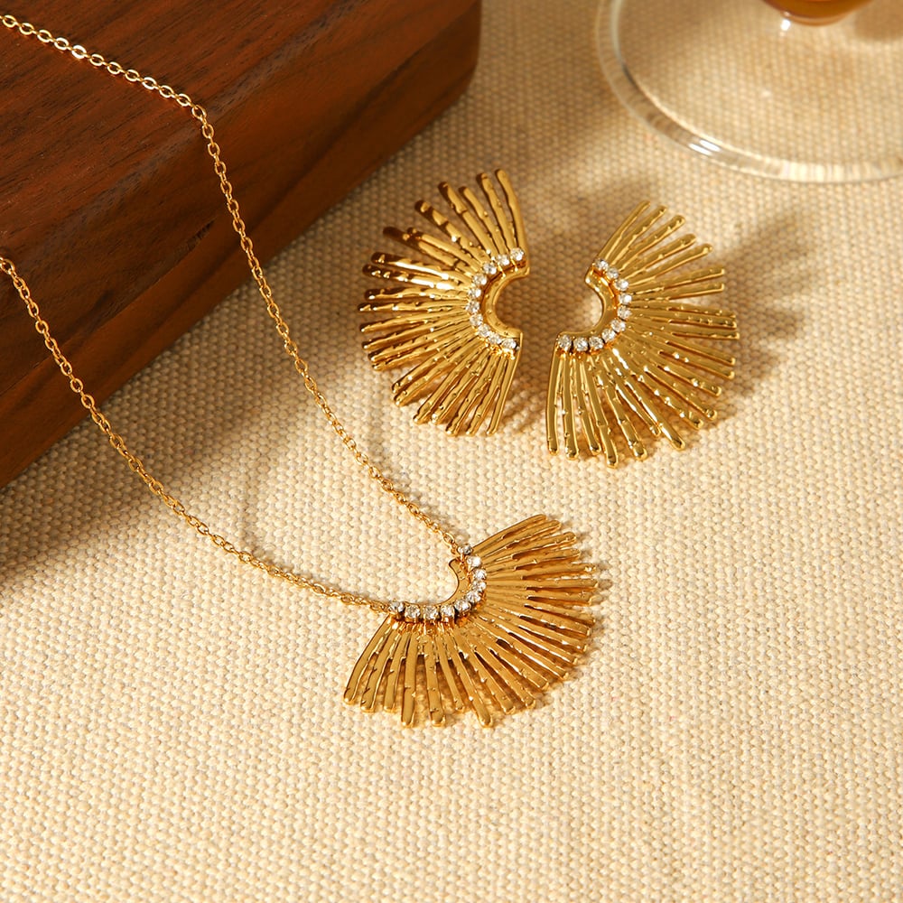 Wings Shape Stainless Steel Gold Color Necklace Set h5Picture3