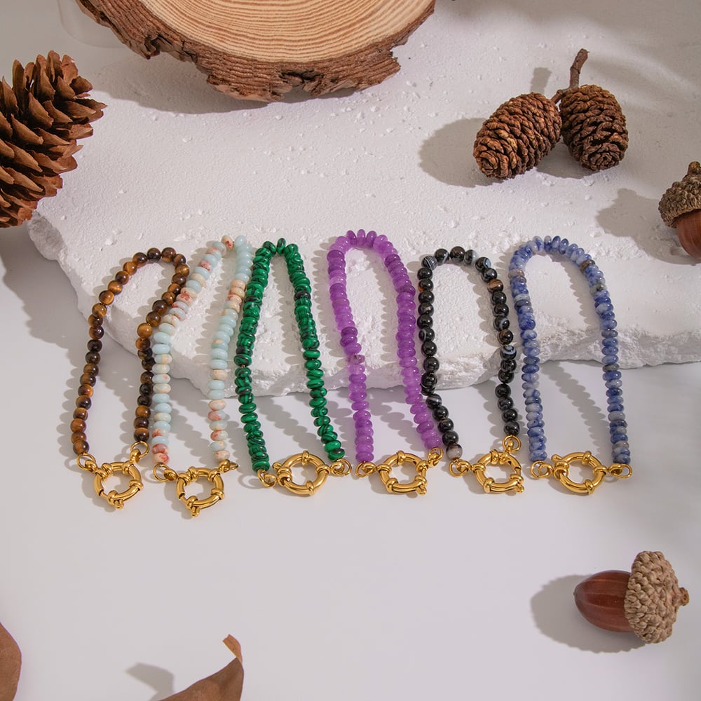 1 Piece  Natural Stone Beads Gold Color DIY Beaded Bracelet Picture4