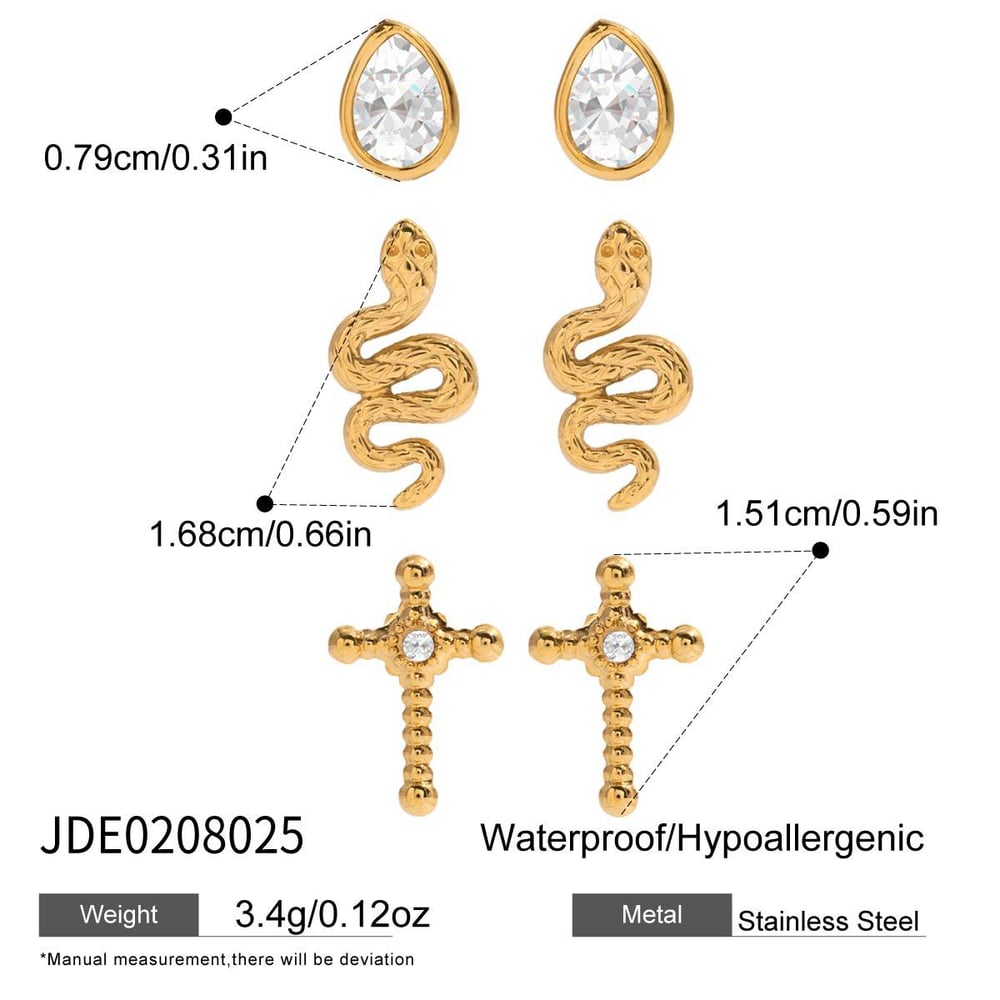 1 Set Luxurious Series Snake Stainless Steel Gold Color Women's Earring Sets h5Picture2