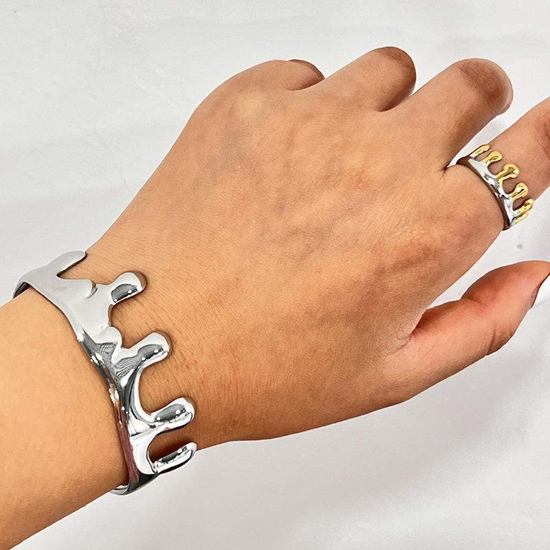 Damla Şeklinde Paslanmaz Çelik Altın Renkli Bileklik Seti Resim4