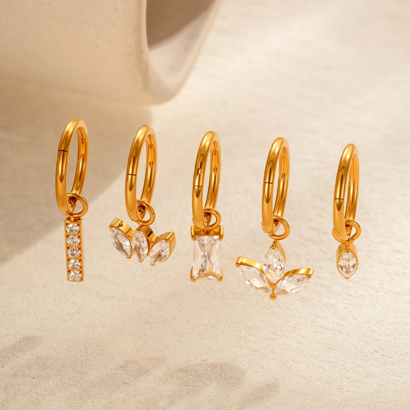 1 Piece Exquisite Rectangle Titanium Alloy Gold Color Zircon Women's Drop Earrings Picture3