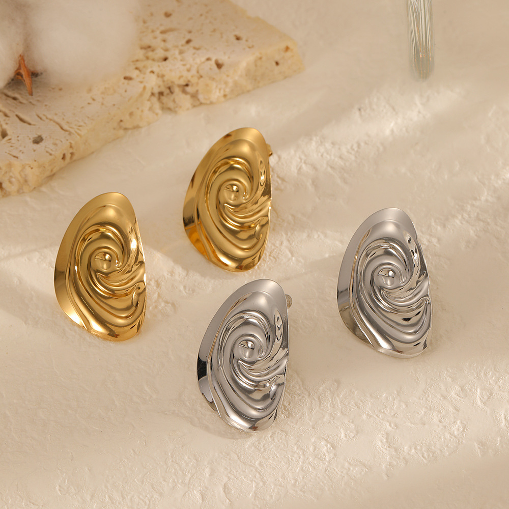1 Pair Vortex Pattern Stainless Steel Gold Color Stud Earrings Picture2