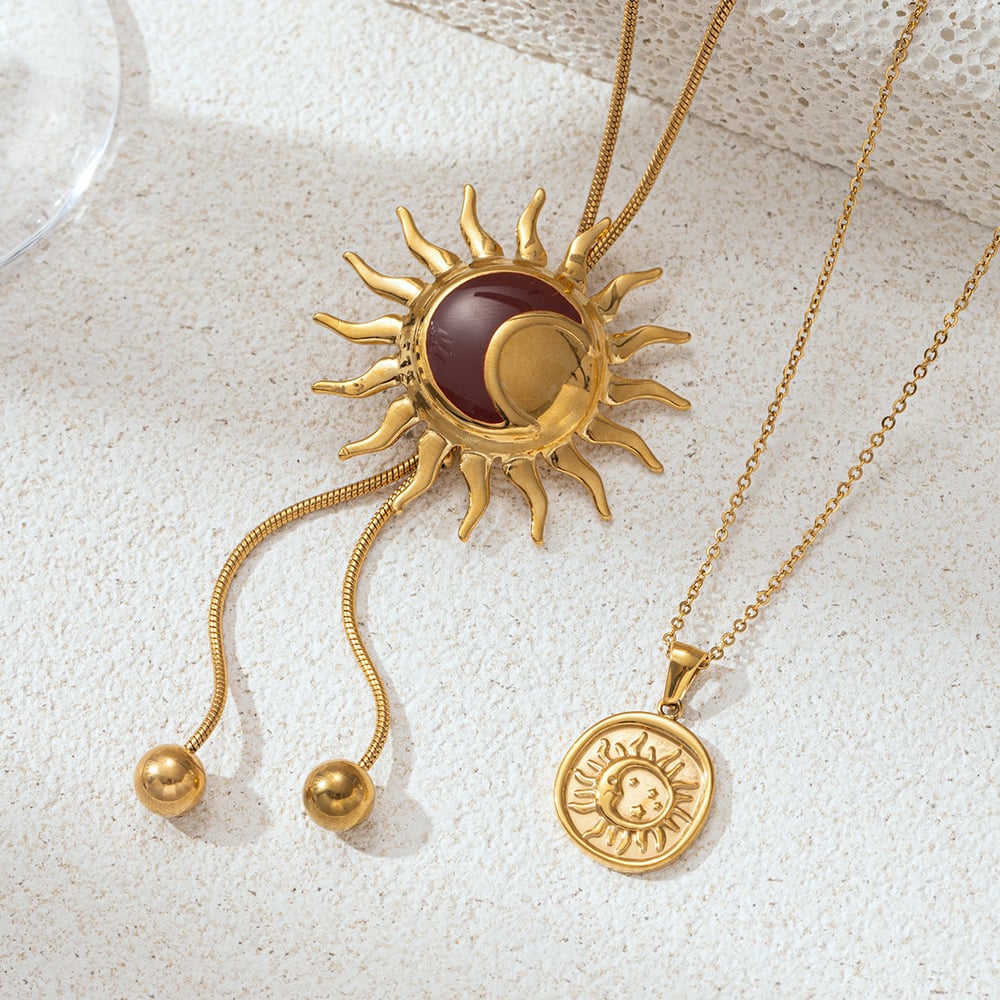1 Piece Enamel Sun Stainless Steel Gold Color Long Necklace Picture3