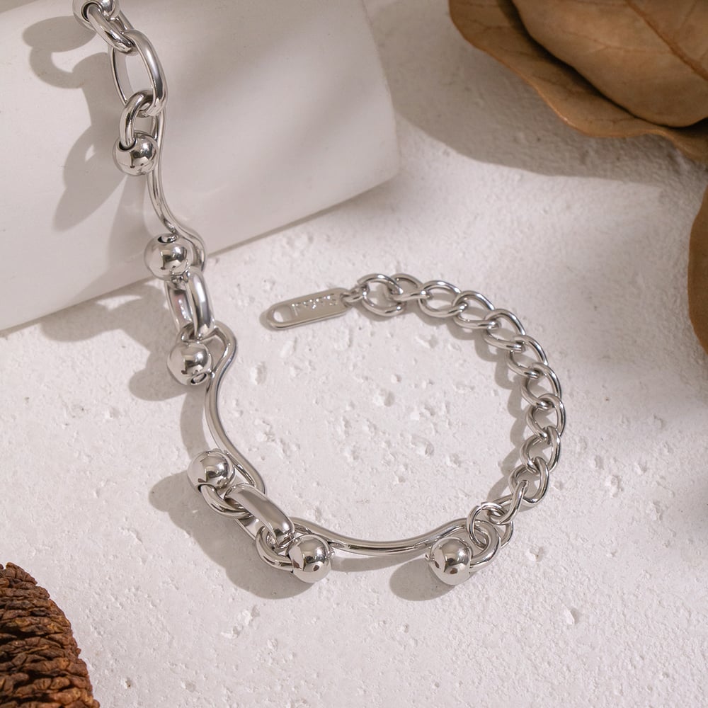 Bracelet à maillons ronds de forme irrégulière en acier inoxydable doré Image4