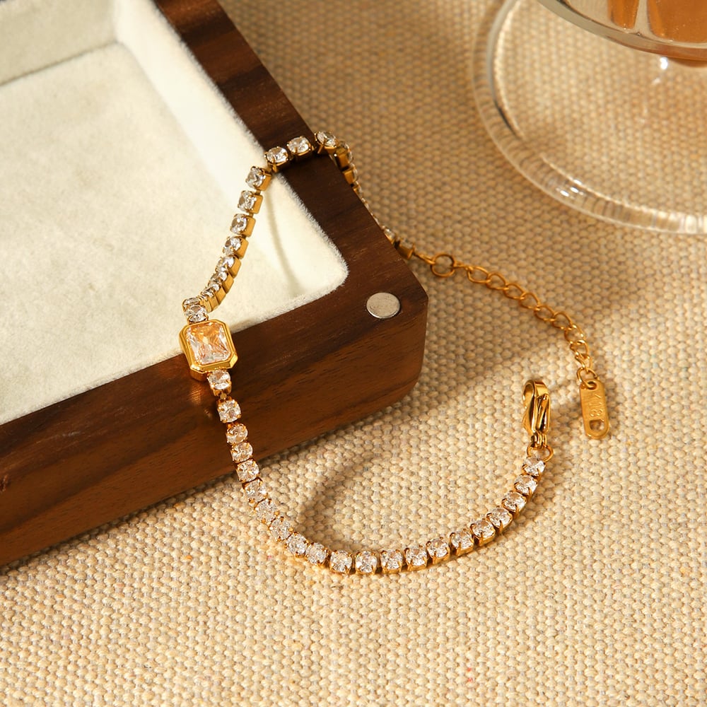 1 Piece Chain Stainless Steel Gold Color Zircon Chain Bracelet h5Picture3