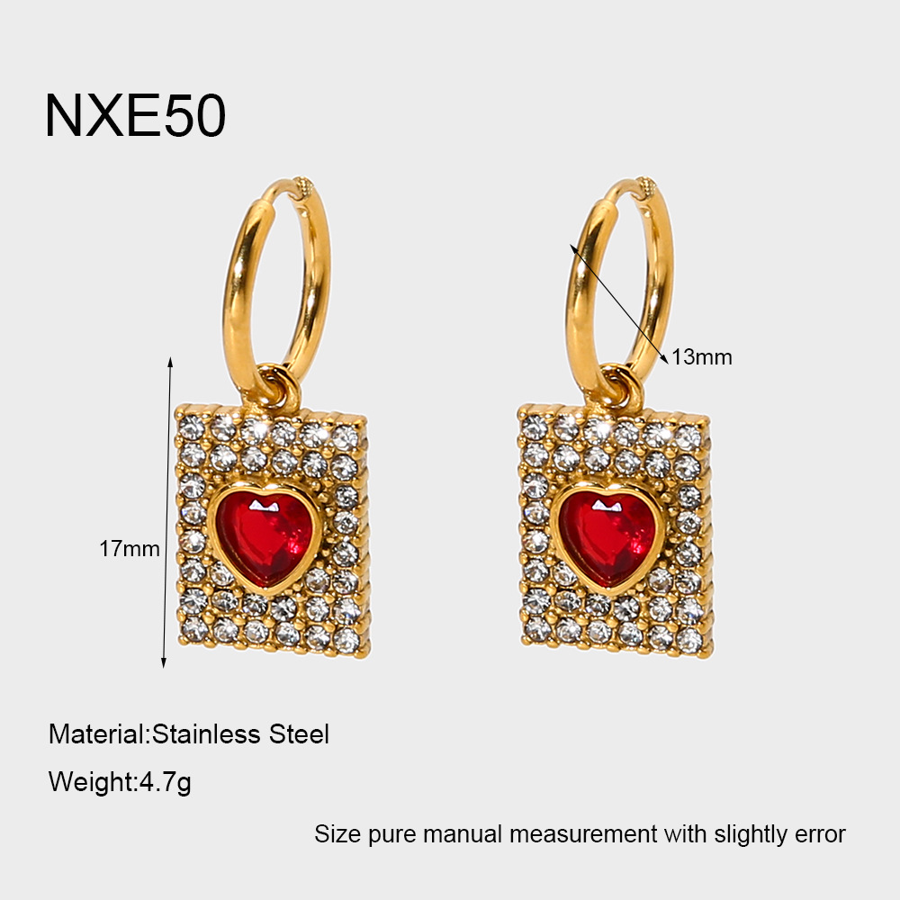 1 Paar elegante Creolen mit Herz-Rechteck-Edelstahl-Zirkon für Damen