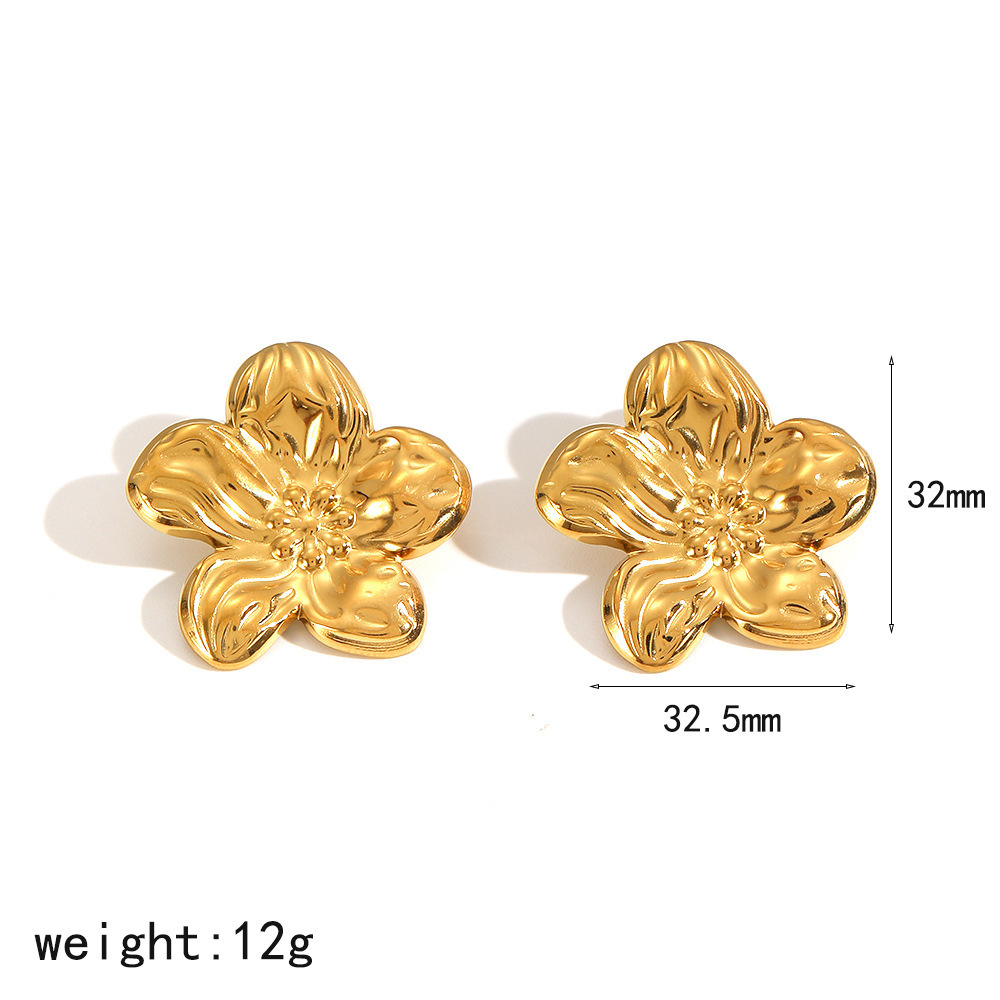 1 Pair Flower Stainless Steel Gold Color Stud Earrings