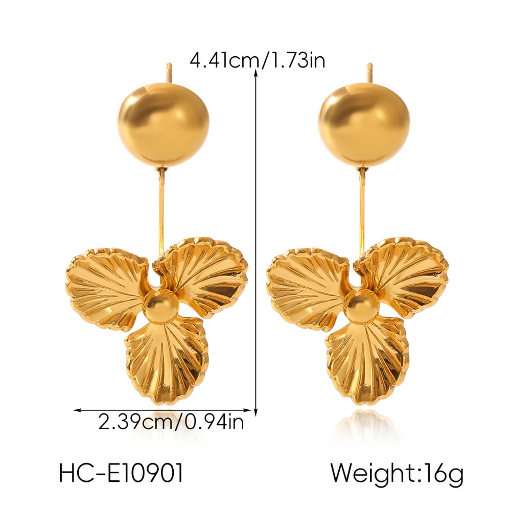 1 Pair Flower Stainless Steel Gold Color Dangle Earrings Picture2