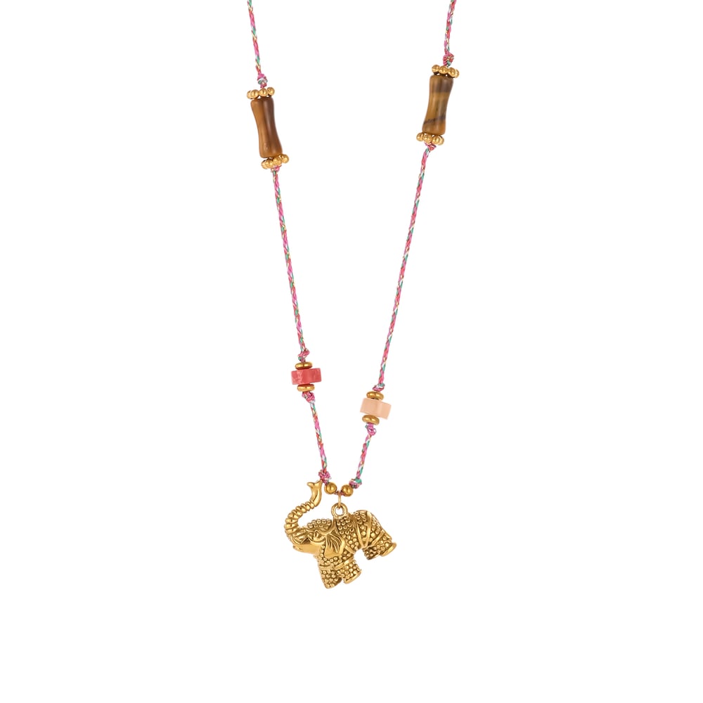 Collar con colgante clásico de elefante y piedras naturales para mujer (1 pieza) Imagen6