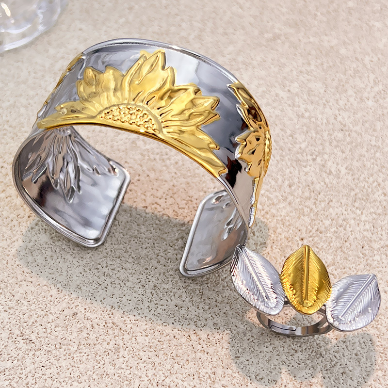 1 Parça Çiçek Şeklinde Paslanmaz Çelik Karışık Renkli Manşet Bileklik Resim2