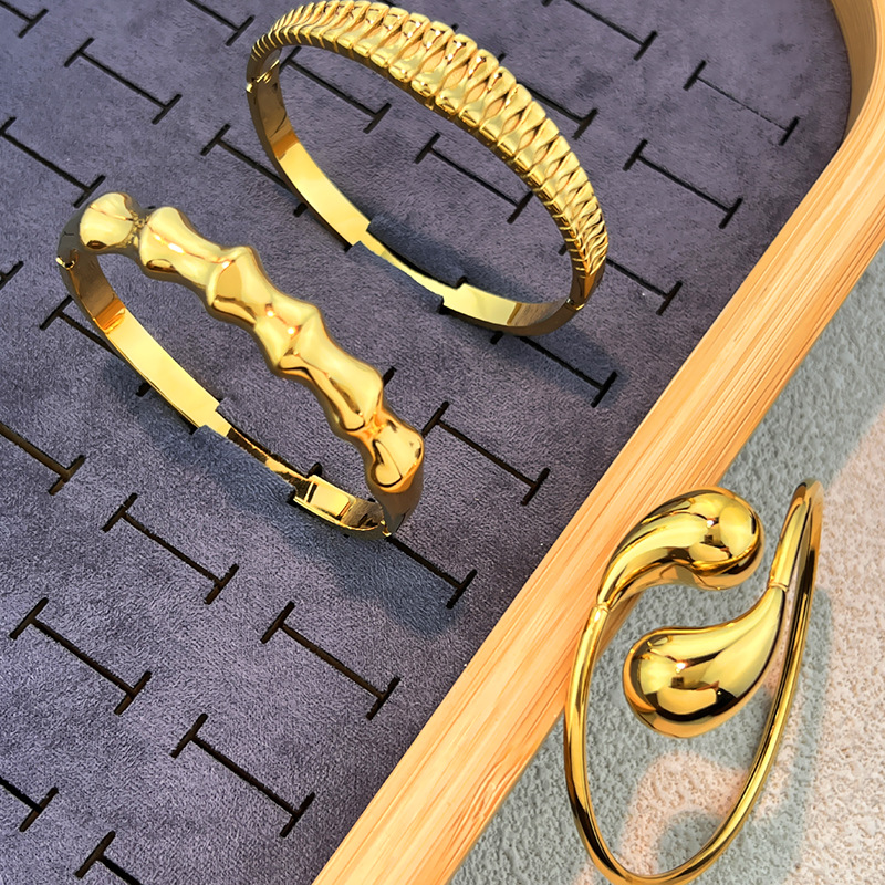 1 Adet Düzensiz Şekilli Paslanmaz Çelik Altın Renkli Bilezik Resim3