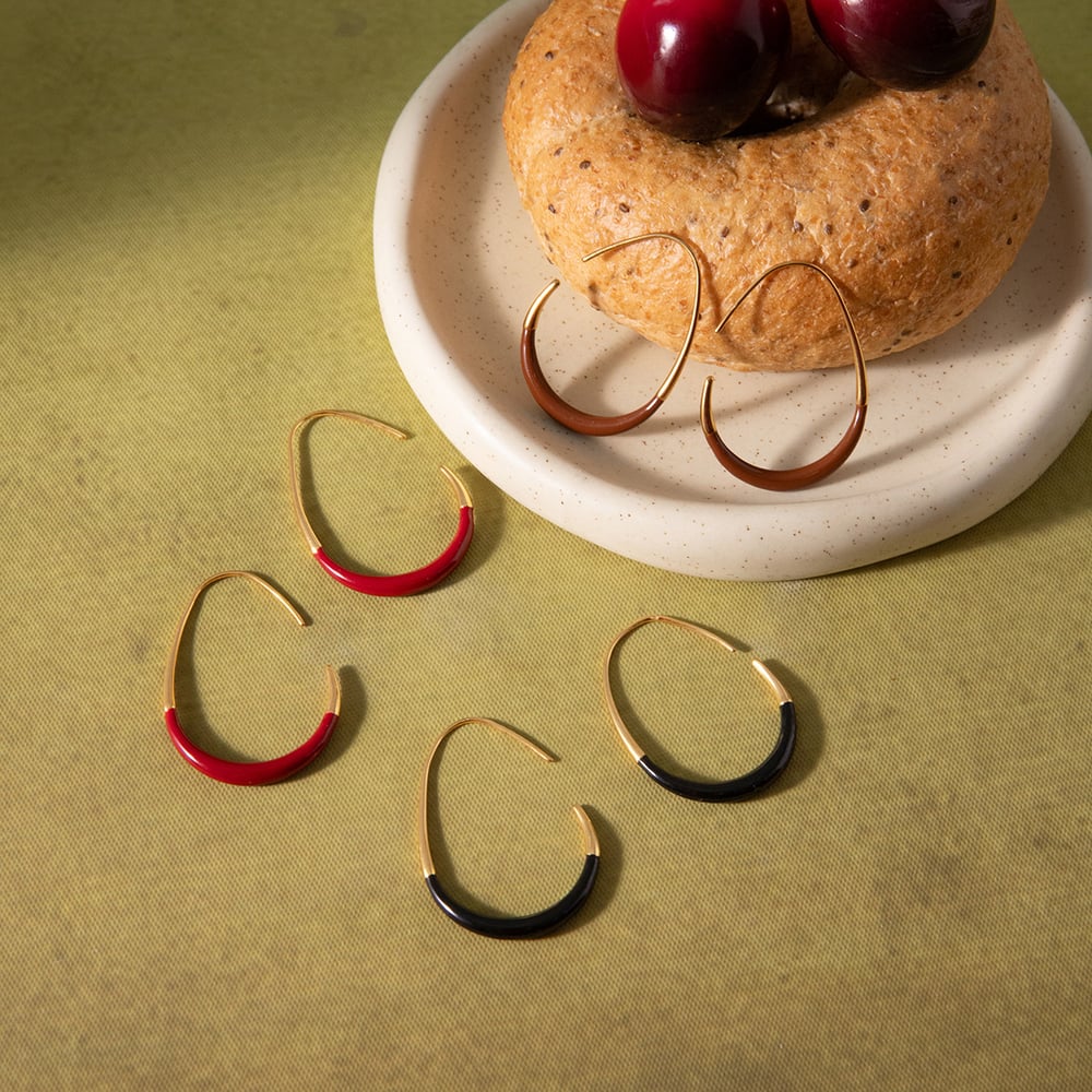 1 Pair Classic Mixed Color Oval Stainless Steel Women's Hoop Earrings Picture3