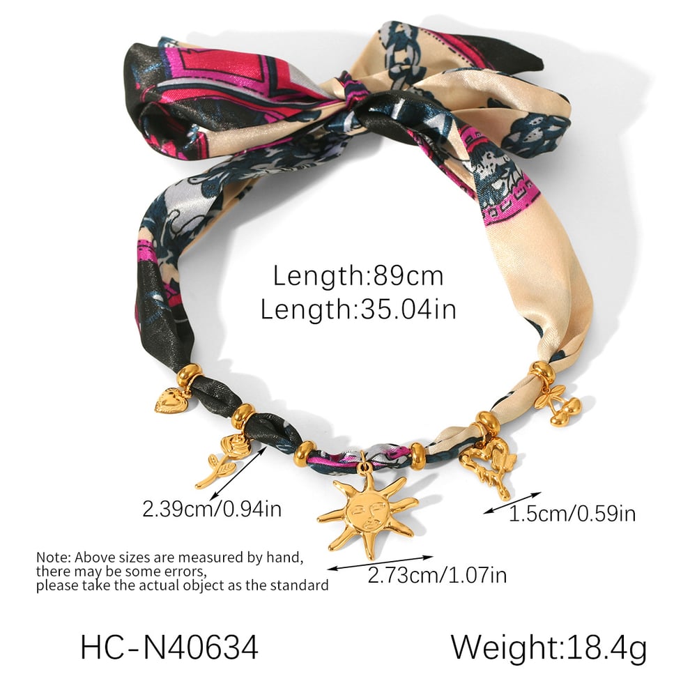 Stainless Steel Sun Gold Color Fabric Necklace Set h5Picture2