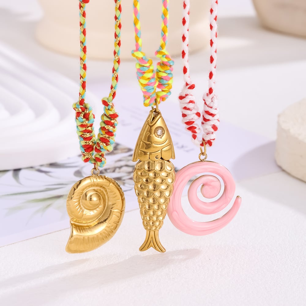 Collar con colgante de concha de mar de vacaciones de acero inoxidable color dorado para mujer, 1 pieza h5Imagen4