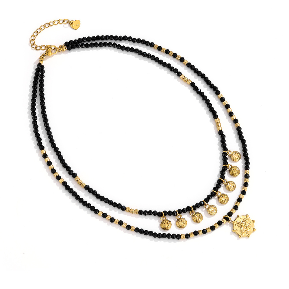 1 Piece Vintage Bee Black Spinel Stainless Steel Women's Layered Necklaces Picture4