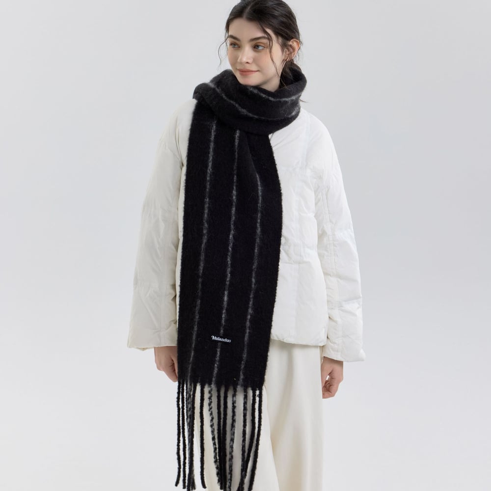 1 Piece Wool & Polyester Tassel Color-blocked Winter Scarf