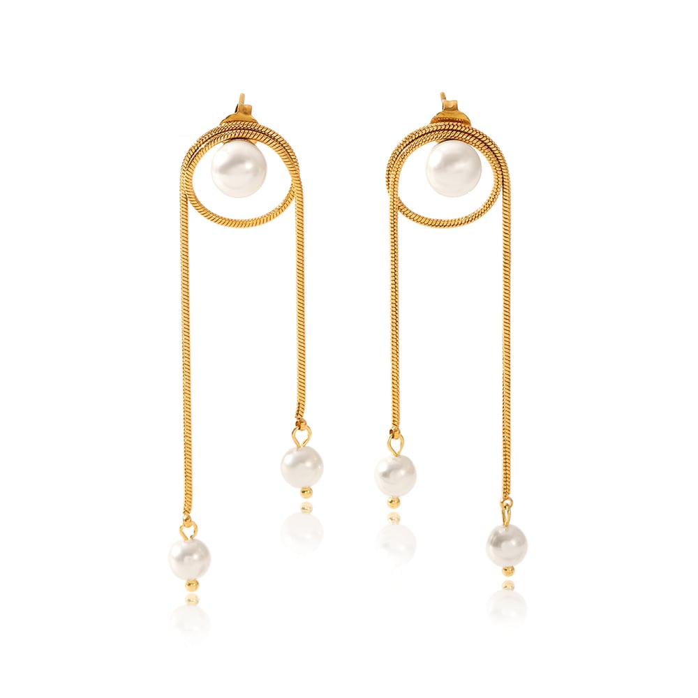 1 Pair Tassel Stainless Steel Gold Color Pearl Dangle Earrings