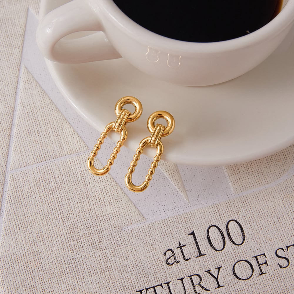 1 Pair Classic Circle Stainless Steel Gold Color Women's Drop Earrings Picture3