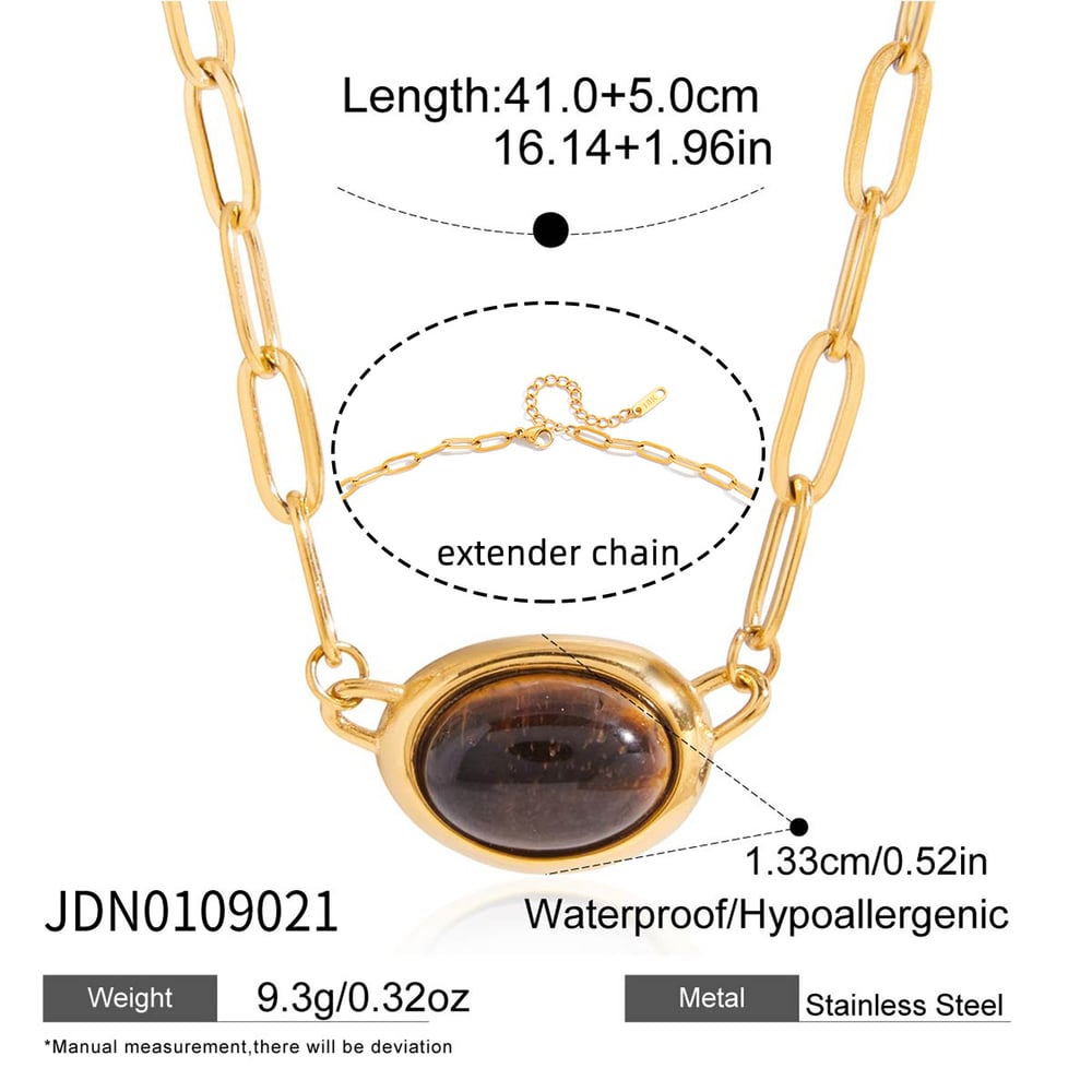 1 Piece Retro Oval Natural Stone Stainless Steel Gold Color Women's Pendant Necklaces Picture2